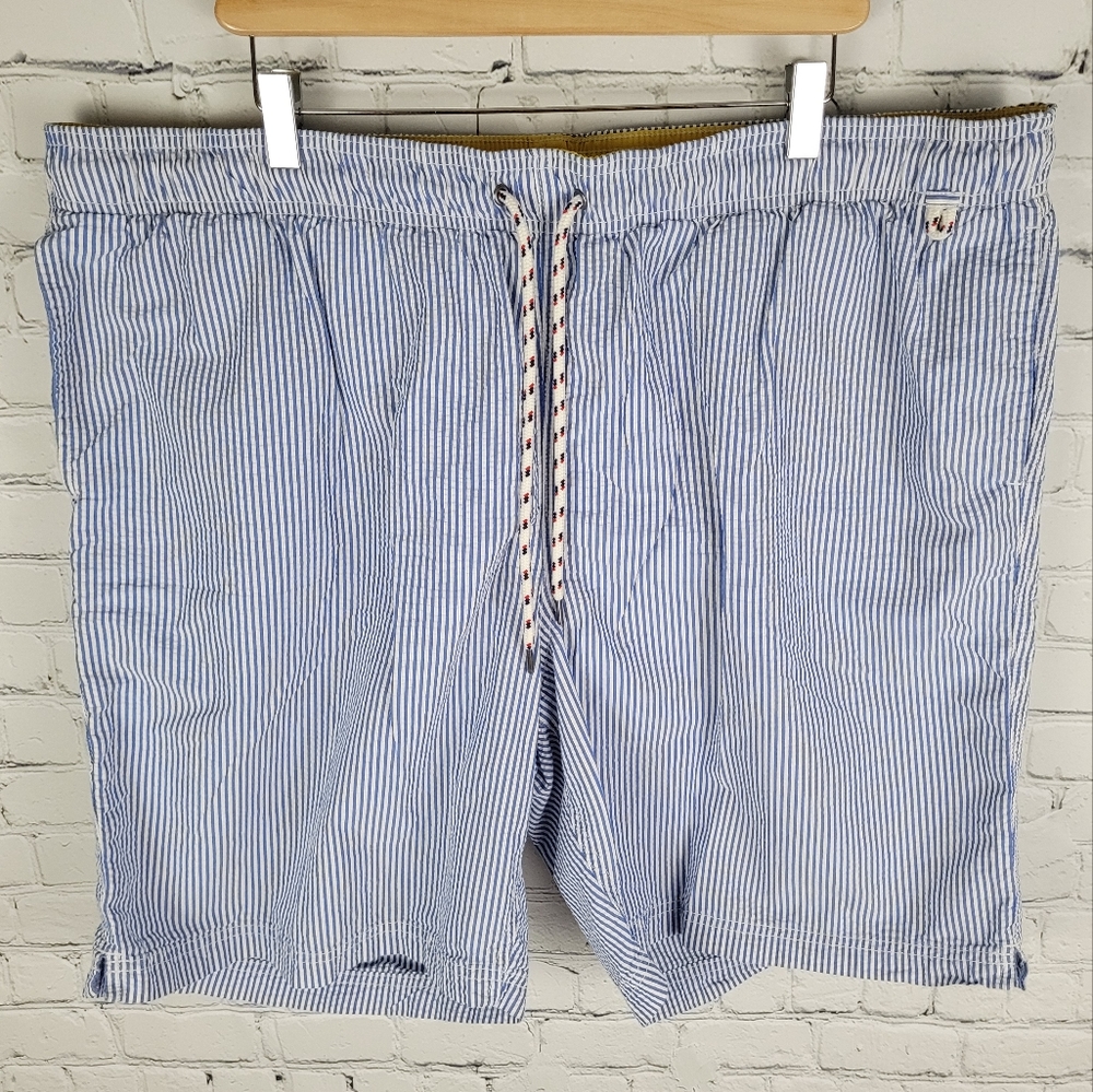 LANDS' END | Volley striped seersucker mesh lined swim shorts
